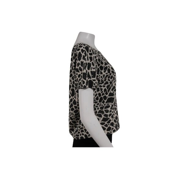 St. John Womens Leopard Print Studded T Shirt Medium Blouse Short Sleeve - Picture 3 of 7